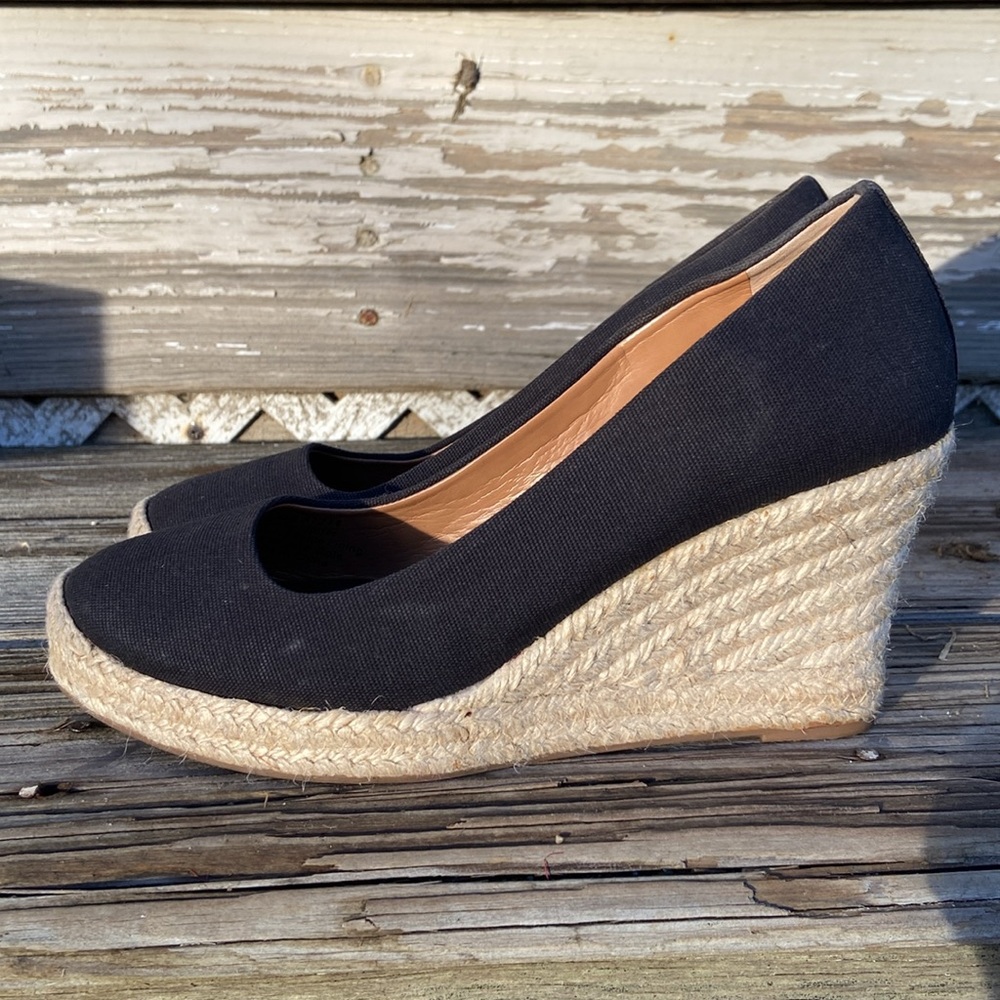 J. Crew Seville Espadrille Wedges in Black Canvas Women's Size 6.5 - Picture 8 of 11